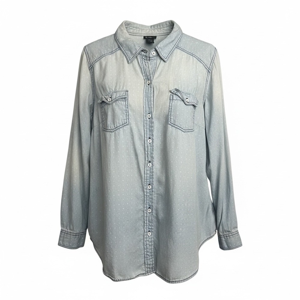 TORRID Light Wash Denim Chambray Button Down Star Print Long Sleeve Shirt 12‎